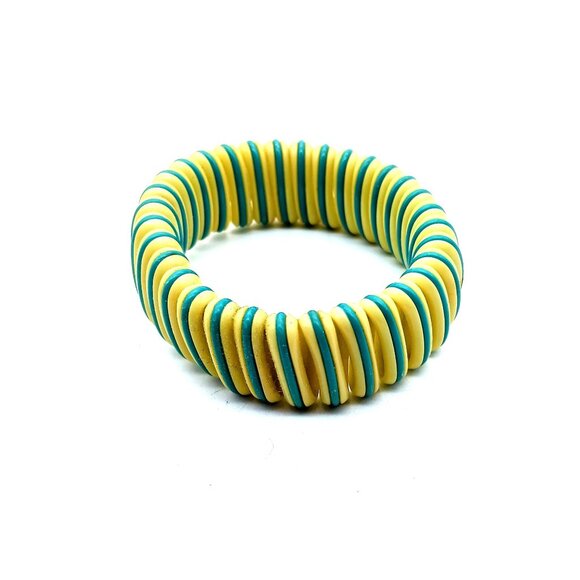 Vintage Telephone Wire Stretch Bracelet, Retro Upcycled Bangle MCM Flair - Picture 2 of 5